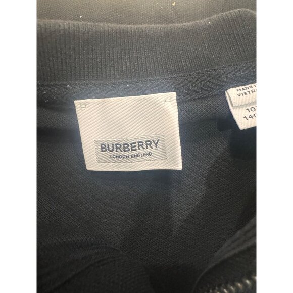 Burberry Kids Polo Shirt Size 10Y Black & Classic Check Panel with Zip Closure - Picture 4 of 9